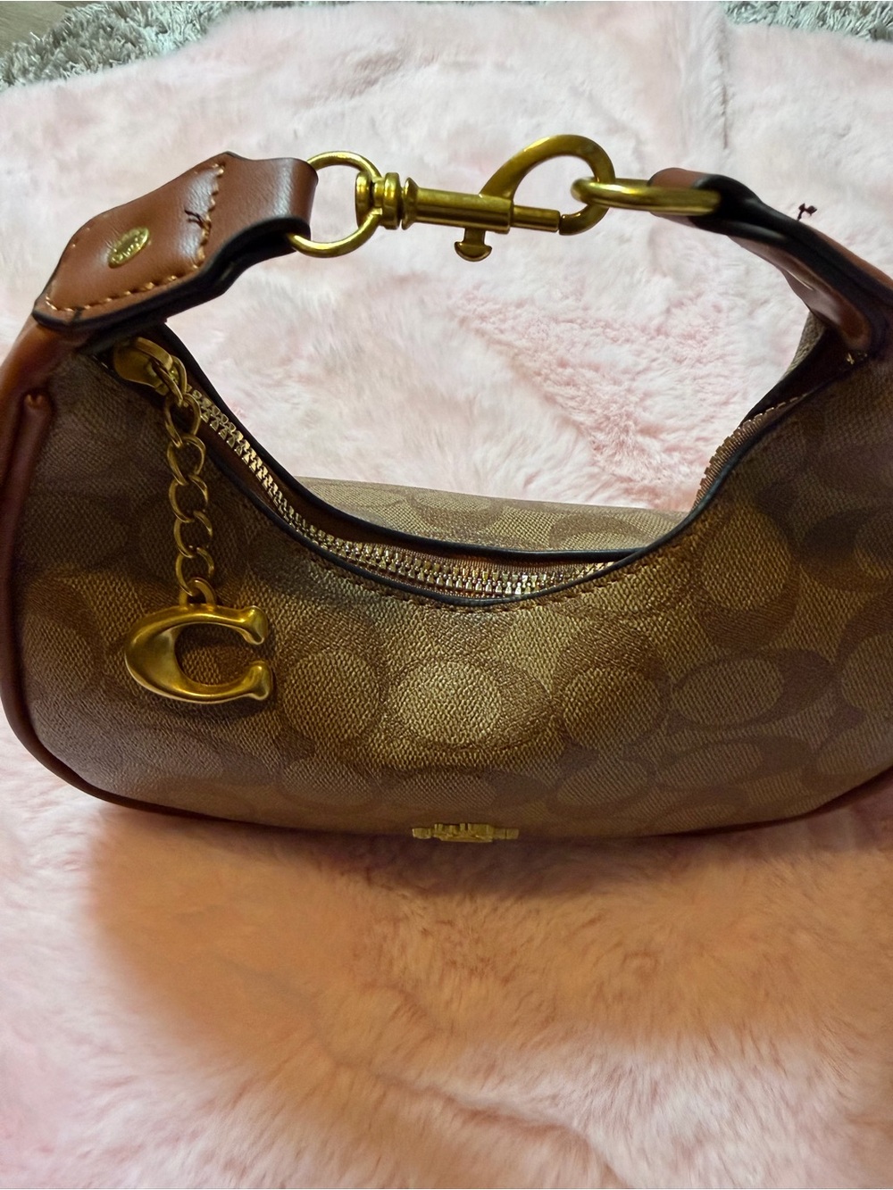 Coach Brown Signature Canvas Shoulder Bag with Gold Hardware